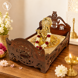 Laddu Gopal Ji Bed (Singhasan) Wooden | Janmashtami Mandir Decoration & Pooja Item