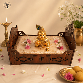 Laddu Gopal Ji Bed (Singhasan) Wooden | Janmashtami Mandir Decoration & Pooja Item