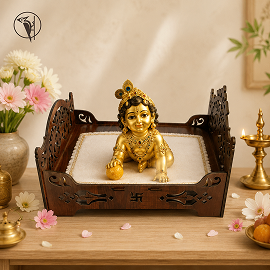 Laddu Gopal Ji Bed (Singhasan) Wooden | Janmashtami Mandir Decoration & Pooja Item