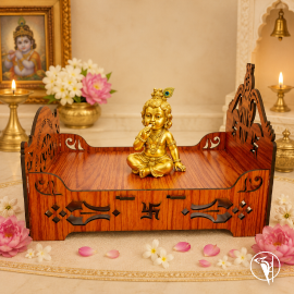 Laddu Gopal Ji Bed (Singhasan) Wooden | Janmashtami Mandir Decoration & Pooja Item