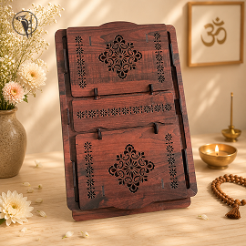 Handcrafted Bhagavat Book Box and Stand – Decorative Wooden Storage for Religious Books