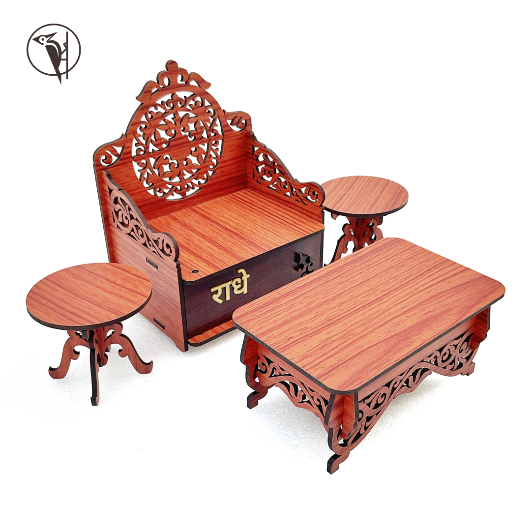 Laddu Gopal Ji singhasan, with a table and two stool (Light)