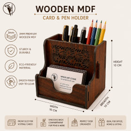 Compact MDF Desk Organizer with Pen Holder, Visiting Card Stand & Mobile Holder