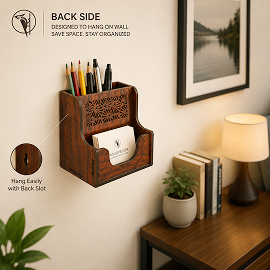 Compact MDF Desk Organizer with Pen Holder, Visiting Card Stand & Mobile Holder