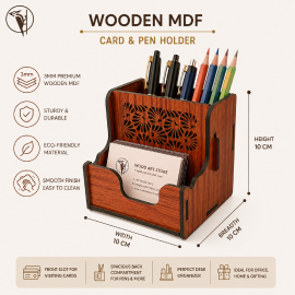 Compact MDF Desk Organizer with Pen Holder, Visiting Card Stand & Mobile Holder