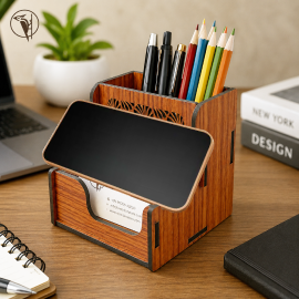 Compact MDF Desk Organizer with Pen Holder, Visiting Card Stand & Mobile Holder