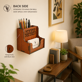 Compact MDF Desk Organizer with Pen Holder, Visiting Card Stand & Mobile Holder