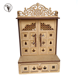 Wooden MDF Pooja Mandir for Home Wall | Triple Layer Temple with Drawer & LED Light Slot